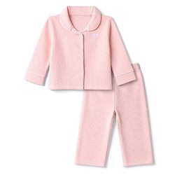 Bonfino 100% Cotton Knit Full Sleeves Shirt & Pyjama Night Suit with Heart Embroidery - Light Pink