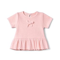 Bonfino 100% Cotton Waffle Knit Half Sleeves Top and Pant Set With Bow Applique - Light Pink