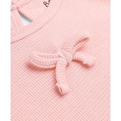 Bonfino 100% Cotton Waffle Knit Half Sleeves Top and Pant Set With Bow Applique - Light Pink