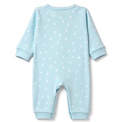 Bonfino 100% Cotton Knit Waffle Full Sleeves Romper With Polka Dot Print & Cap - Light Blue