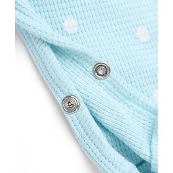 Bonfino 100% Cotton Knit Waffle Full Sleeves Romper With Polka Dot Print & Cap - Light Blue