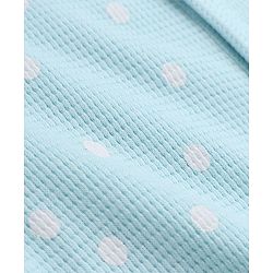 Bonfino 100% Cotton Knit Waffle Full Sleeves Romper With Polka Dot Print & Cap - Light Blue