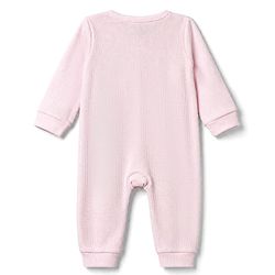 Bonfino 100% Cotton Knit Waffle Full Sleeves Romper With Cap - Pink