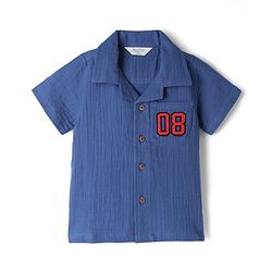 Bonfino 100% Cotton Woven Double Gauze Full Sleeves Shirt & Pants Set With Varsity Print - Navy Blue