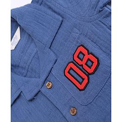 Bonfino 100% Cotton Woven Double Gauze Full Sleeves Shirt & Pants Set With Varsity Print - Navy Blue