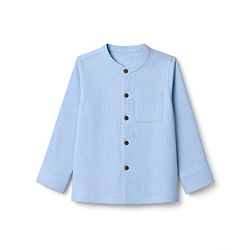 Bonfino 100% Cotton Woven Double Gauze Band Collar Drop Shoulder Full Sleeves Shirt & Relaxed fit Pull On Pants - Light Blue