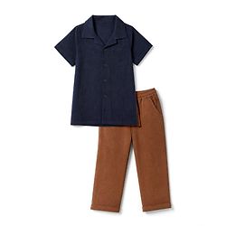 Bonfino 100% Cotton Woven Double Gauze Half Sleeves Shirt & Trouser Set - Navy Blue & Brown