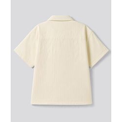 Bonfino 100% Cotton Woven Half Sleeves Drop Shoulder Double Gauze Polo T-Shirt with Oversized Pocket - Off White