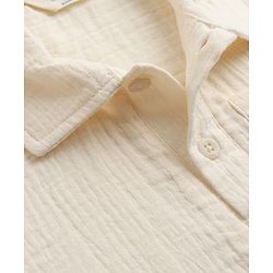 Bonfino 100% Cotton Woven Half Sleeves Drop Shoulder Double Gauze Polo T-Shirt with Oversized Pocket - Off White