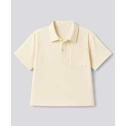 Bonfino 100% Cotton Woven Half Sleeves Drop Shoulder Double Gauze Polo T-Shirt with Oversized Pocket - Off White