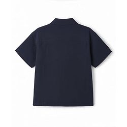 Bonfino 100% Cotton Woven Half Sleeves Drop Shoulder Double Gauze Polo T-Shirt with Oversized Pocket - Navy Blue