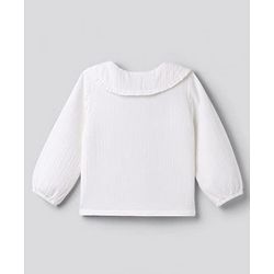 Bonfino Woven 100% Cotton Double Gauze Top with Peter Pan Ruffled Collar  - White