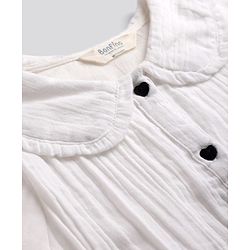 Bonfino Woven 100% Cotton Double Gauze Top with Peter Pan Ruffled Collar  - White