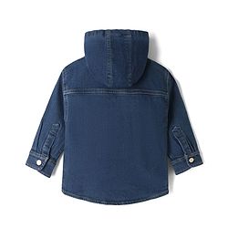 Bonfino Cotton Mix Denim Hooded Full Sleeves Jacket with Let's Play Patch - Light Blue