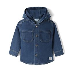 Bonfino Cotton Mix Denim Hooded Full Sleeves Jacket with Let's Play Patch - Light Blue