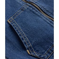 Bonfino Cotton Woven Drop Shoulder Denim Jacket With Hood and Front Open Zipper - Navy Blue