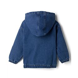 Bonfino Cotton Woven Drop Shoulder Denim Jacket With Hood and Front Open Zipper - Navy Blue