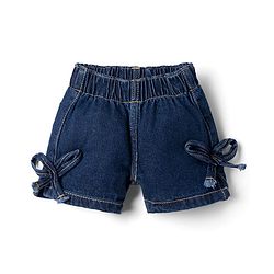 Bonfino 100% Cotton Woven Short Length Denim Washed Shorts with Bow Detail in Navy Blue