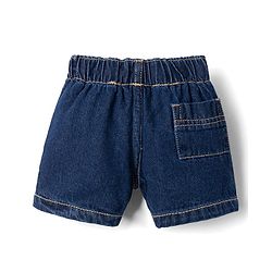 Bonfino 100% Cotton Woven Short Length Denim Washed Shorts with Bow Detail in Navy Blue