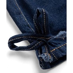 Bonfino 100% Cotton Woven Short Length Denim Washed Shorts with Bow Detail in Navy Blue