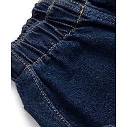 Bonfino 100% Cotton Woven Short Length Denim Washed Shorts with Bow Detail in Navy Blue