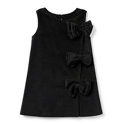 Bonfino Woven Sleeveless A-Line Velour Party Dress With Bow Applique - Black