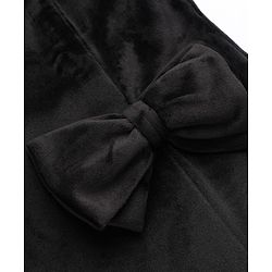 Bonfino Woven Sleeveless A-Line Velour Party Dress With Bow Applique - Black
