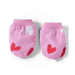 Bonfino 100% Cotton Knit Cap Mittens and Booties with Heart Print & Bow Applique Pink - Diameter 10 cm