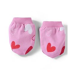 Bonfino 100% Cotton Knit Cap Mittens and Booties with Heart Print & Bow Applique Pink - Diameter 10 cm