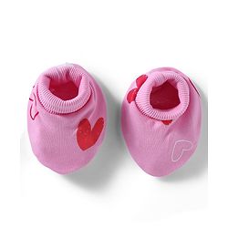 Bonfino 100% Cotton Knit Cap Mittens and Booties with Heart Print & Bow Applique Pink - Diameter 10 cm
