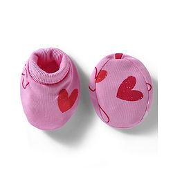Bonfino 100% Cotton Knit Cap Mittens and Booties with Heart Print & Bow Applique Pink - Diameter 10 cm