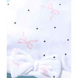 Bonfino 100% Cotton Knit Cap Mittens and Booties with Polka Dot Bow Print & Bow Applique White - Diameter 10 cm