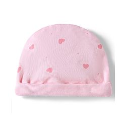 Bonfino 100% Cotton Knit Cap Mittens and Booties with Polka Dot Heart Print & Bow Applique Light Pink - Diameter 10 cm