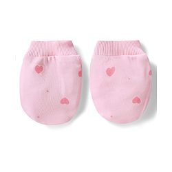 Bonfino 100% Cotton Knit Cap Mittens and Booties with Polka Dot Heart Print & Bow Applique Light Pink - Diameter 10 cm