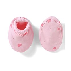 Bonfino 100% Cotton Knit Cap Mittens and Booties with Polka Dot Heart Print & Bow Applique Light Pink - Diameter 10 cm