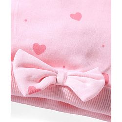 Bonfino 100% Cotton Knit Cap Mittens and Booties with Polka Dot Heart Print & Bow Applique Light Pink - Diameter 10 cm