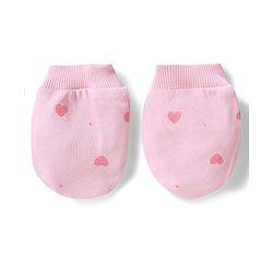 Bonfino 100% Cotton Knit Cap Mittens and Booties with Polka Dot Heart Print & Bow Applique Light Pink - Diameter 10 cm