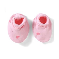 Bonfino 100% Cotton Knit Cap Mittens and Booties with Polka Dot Heart Print & Bow Applique Light Pink - Diameter 10 cm