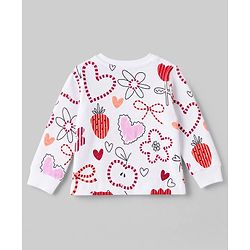 Bonfino 100% Cotton Knit Full Sleeves Co-Ords T-Shirt & Pyjama Night Suit with Heart & Floral Print - White