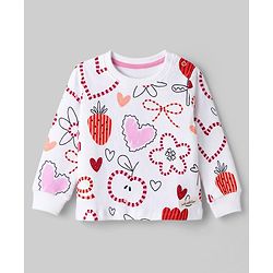 Bonfino 100% Cotton Knit Full Sleeves Co-Ords T-Shirt & Pyjama Night Suit with Heart & Floral Print - White
