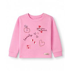 Bonfino 100% Cotton Knit Full Sleeves T-Shirt & Pyjama Night Suit with Heart Print - Pink