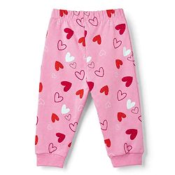 Bonfino 100% Cotton Knit Full Sleeves T-Shirt & Pyjama Night Suit with Heart Print - Pink
