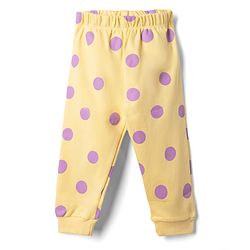 Bonfino 100% Cotton Knit Full Sleeves Co-Ords T-Shirt & Pyjama Night Suit with Polka Dots Print Set of 3 - Pink Lavender & Yellow
