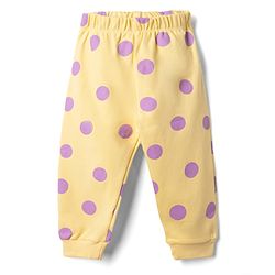 Bonfino 100% Cotton Knit Full Sleeves Co-Ords T-Shirt & Pyjama Night Suit with Polka Dots Print Set of 3 - Pink Lavender & Yellow