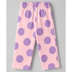 Bonfino 100% Cotton Knit Full Sleeves T-Shirt & Pyjama Night Suit with Flower & Polka Dots Print - Light Pink