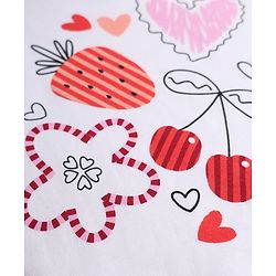 Bonfino 100% Cotton Knit Full Sleeves T-Shirt & Pyjama Night Suit with Heart Floral & Cherry Print - White