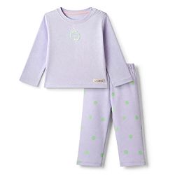 Bonfino 100% Cotton Knit Full Sleeves T-Shirt & Pyjama Night Suit with Apple Print - Lavender