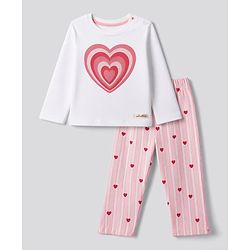 Bnfino 100 % Cotton Knit Full Sleeves T-Shirt & Pyjama Night Suit with Heart Print - White