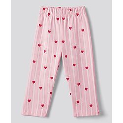 Bnfino 100 % Cotton Knit Full Sleeves T-Shirt & Pyjama Night Suit with Heart Print - White