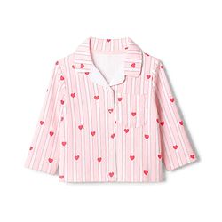 Bonfino 100% Cotton Knit Full Sleeves Front Open Co- Ords Pyjama Night Suit With Heart Print - Pink